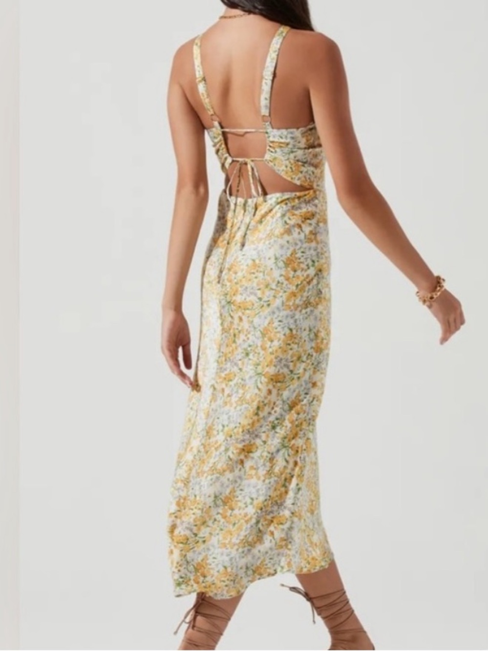 ASTR the Label Sandrine Floral Halter Midi Dress In Cream Yellow Floral - Picture 4 of 5